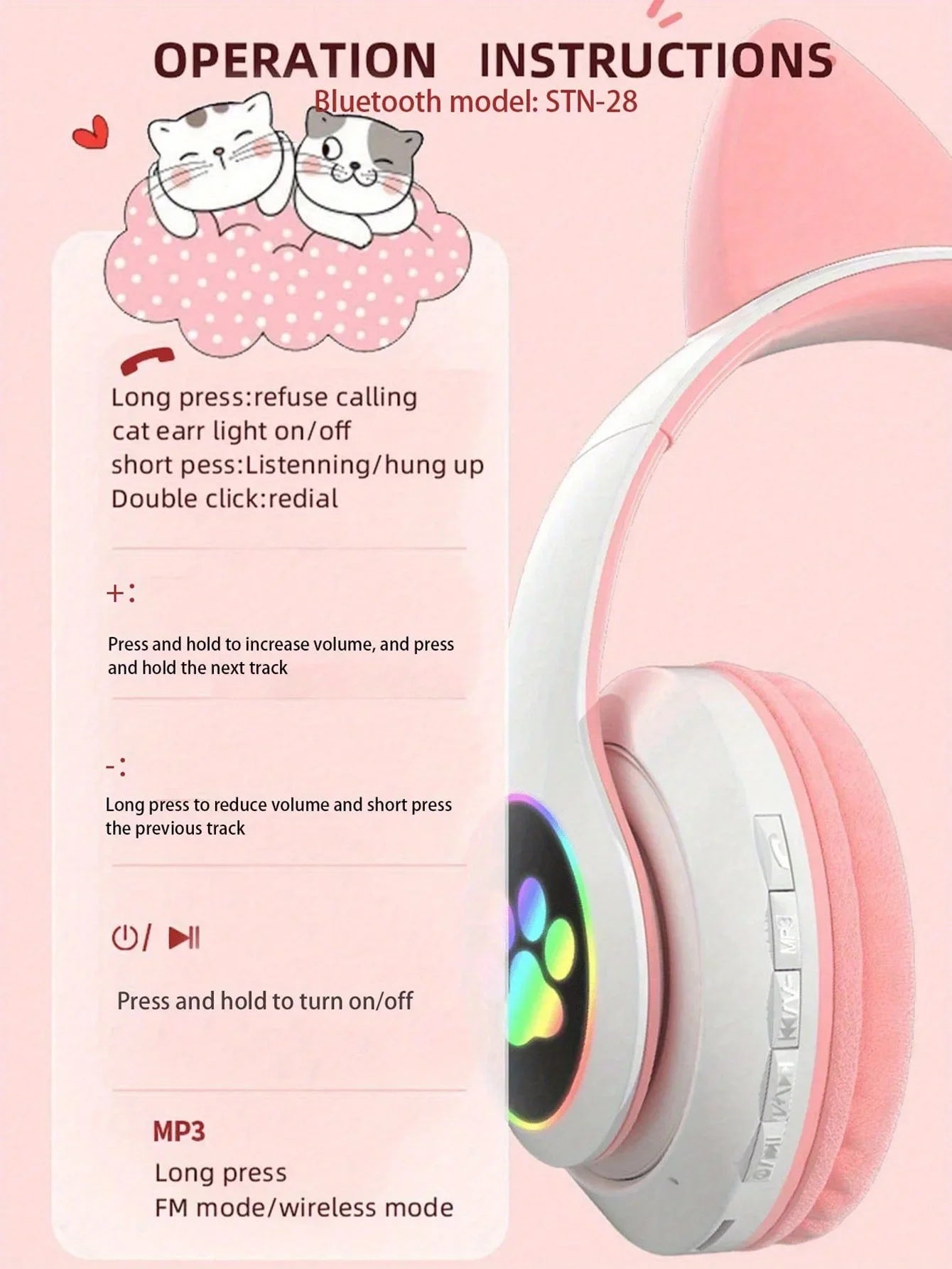Cuffie Wireless Per Gatti Con Orecchie Di Gatto RGB Microfono Cancellazione Del Rumore Musica Stereo Regalo Ideale