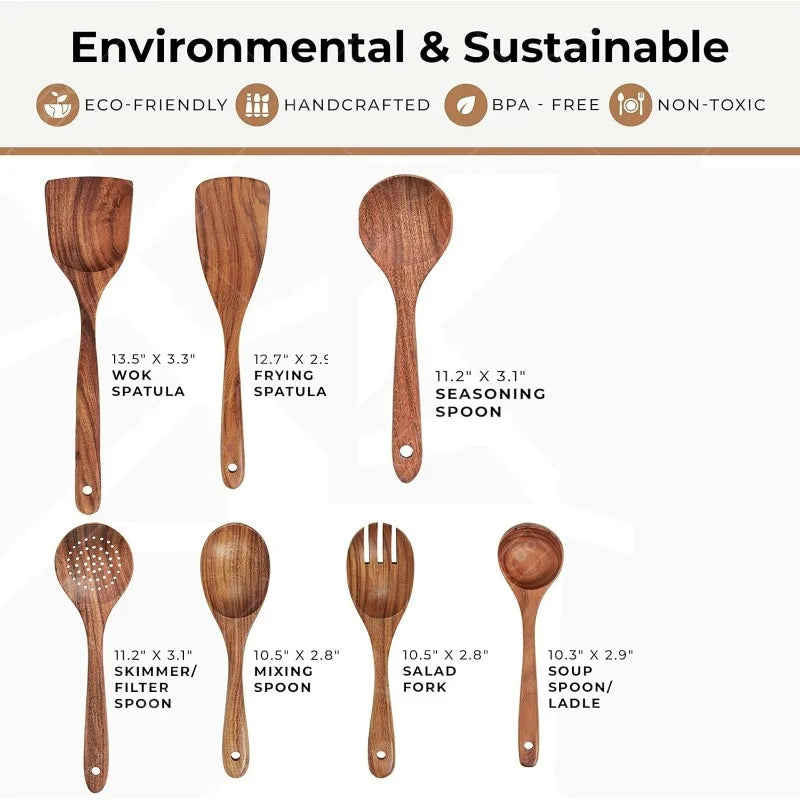 Wxcoo Cucchiai Da Cucina In Legno Di Teak Naturale Set Spatole E Paletta In Legno Antiaderente Utensili Da Cucina