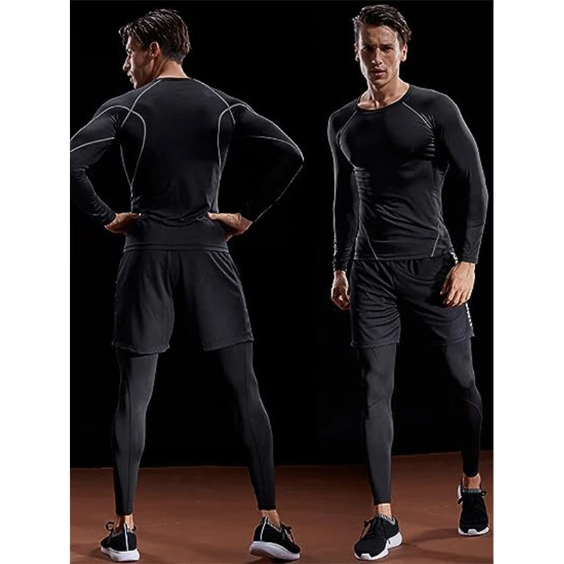 Maglietta Compressiva Uomo A Maniche Lunghe Per Allenamento Elasticizzata Palestra Fitness
