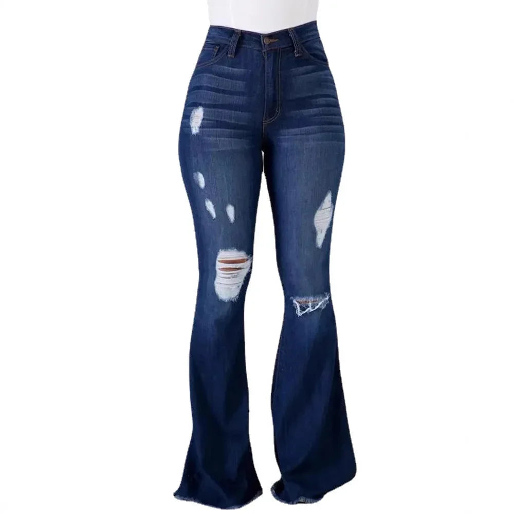 Jeans Zampa Elefante Vita Alta Da Donna Con Strappi Pantaloni Lunghi Super Elastici Design Lavato Origine Cinese