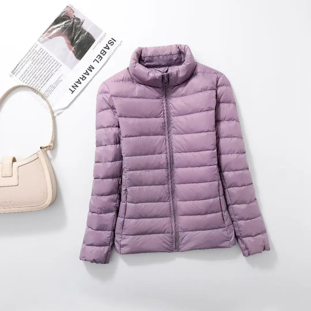 Cappotto Imbottito Femminile Ultraleggero Ripiegabile Collo Alla Coreana Slim Fit Da Ufficio 2023 Nuovi Arrivi
