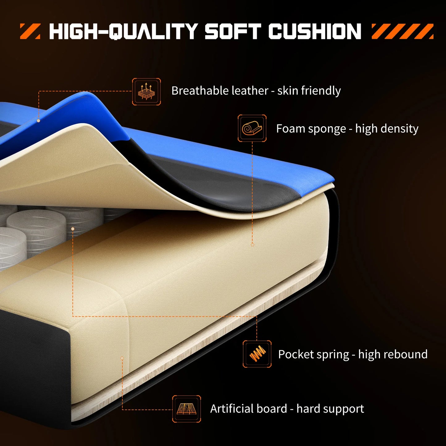 JHK Sedia Da Gioco Ergonomica Da Corsa Girevole Regolabile In Pelle PU Con Poggiatesta E Supporto Lombare Per Ufficio