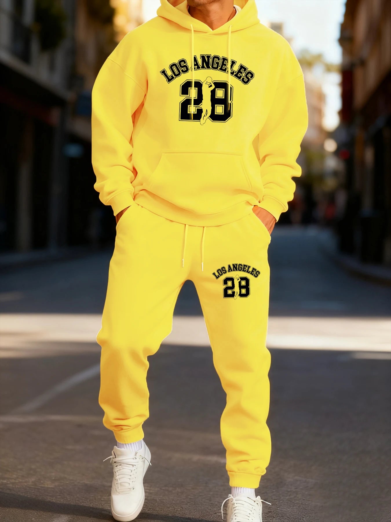 Los Angeges Numero 28 Felpa Con Cappuccio Da Uomo Stampata Set Sportivo Invernale Due Pezzi Pantaloni Comodi Da Coppia