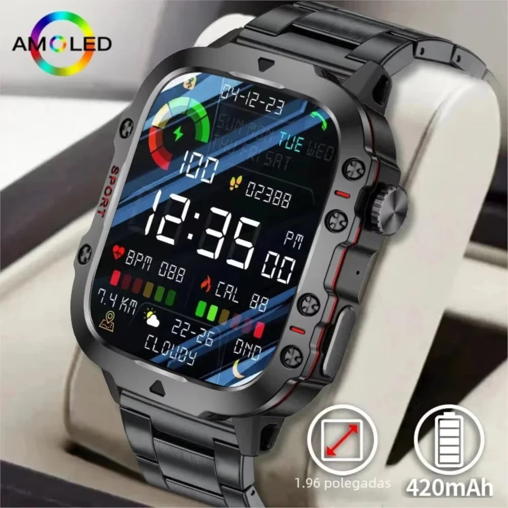 LAXASFIT Orologio Militare Da Uomo Smartwatch Con Schermo Touch HD Da 2.01 Pollici Chiamata Vocale Bluetooth