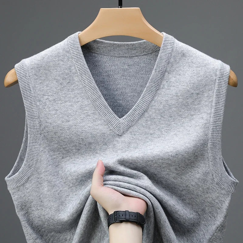 Gilet da Uomo Senza Maniche in Lana Cashmere Lavorato a Maglia Tinta Unita Autunno Primavera Alta Qualità