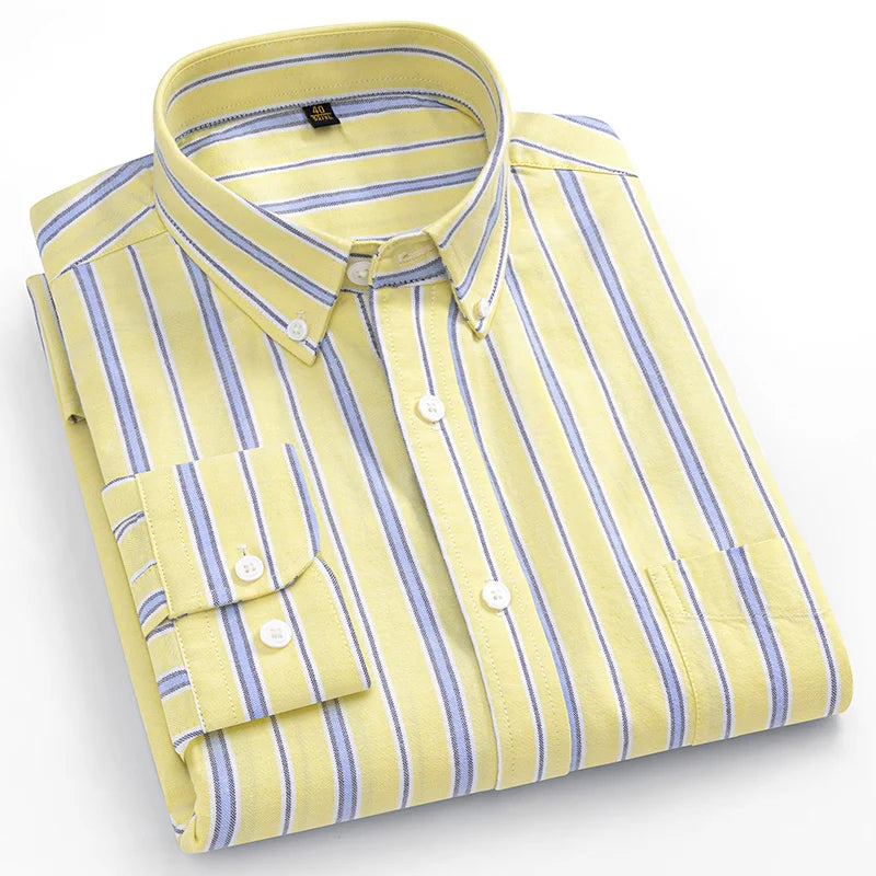Camicie Scozzesi a Righe Da Uomo In Cotone Oxford Maniche Lunghe Con Bottoni Taglie 6XL 7XL Business Casual