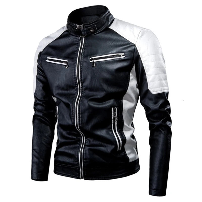Giacca Da Moto Da Uomo Nera Casual Con Colletto Rialzato Cerniera Maniche Lunghe Tasche Multiple Poliestere Confortevole