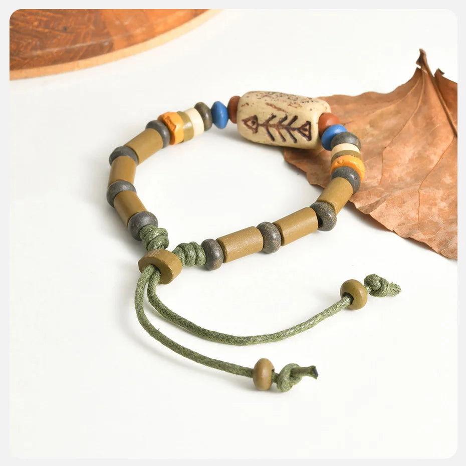 Vnox Braccialetti Con Ciondoli E Perline Lisca Di Pesce Unisex Regolabili Stile Tribale Etnico Retro Vintage Gioielli