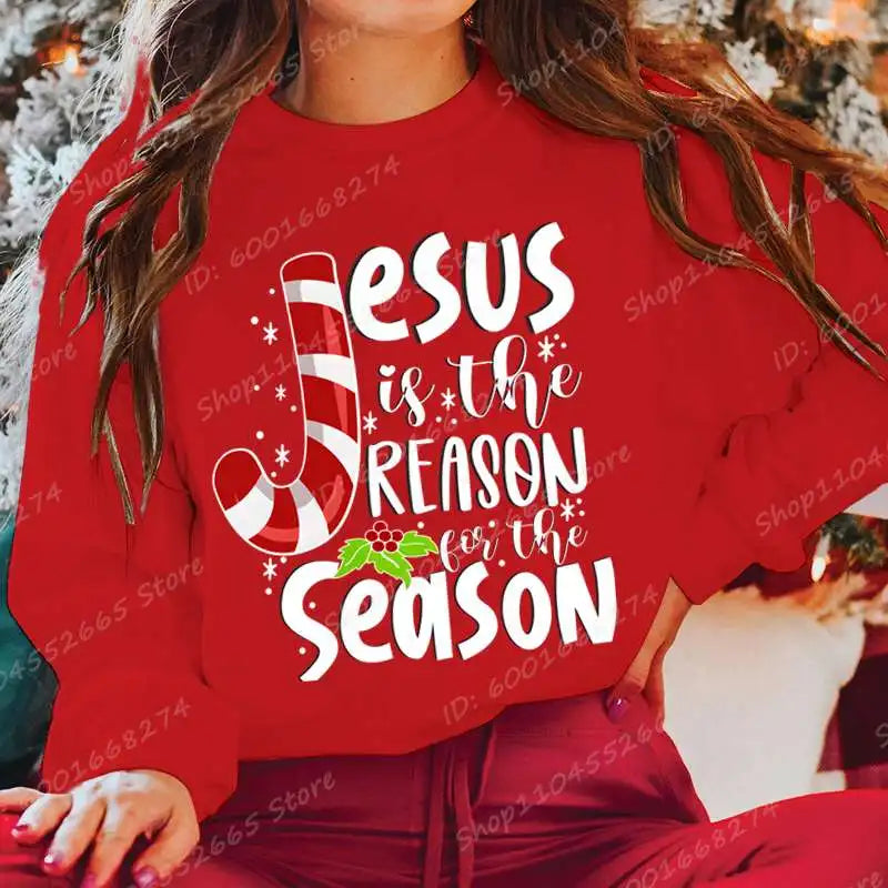Felpa Da Donna Con Stampa Gesù È La Ragione Per La Stagione Regalo Di Natale Felpa Cristiana Natalizia A Maniche Lunghe