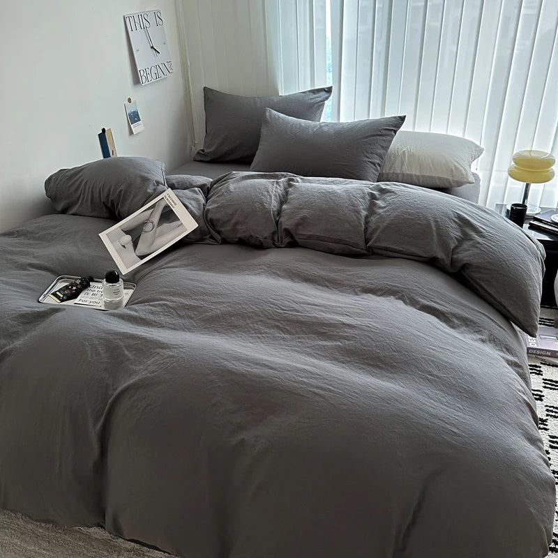 Set Biancheria Da Letto In Cotone Solido Con Copripiumino Federa E Lenzuolo Per Letto Singolo Matrimoniale King Queen
