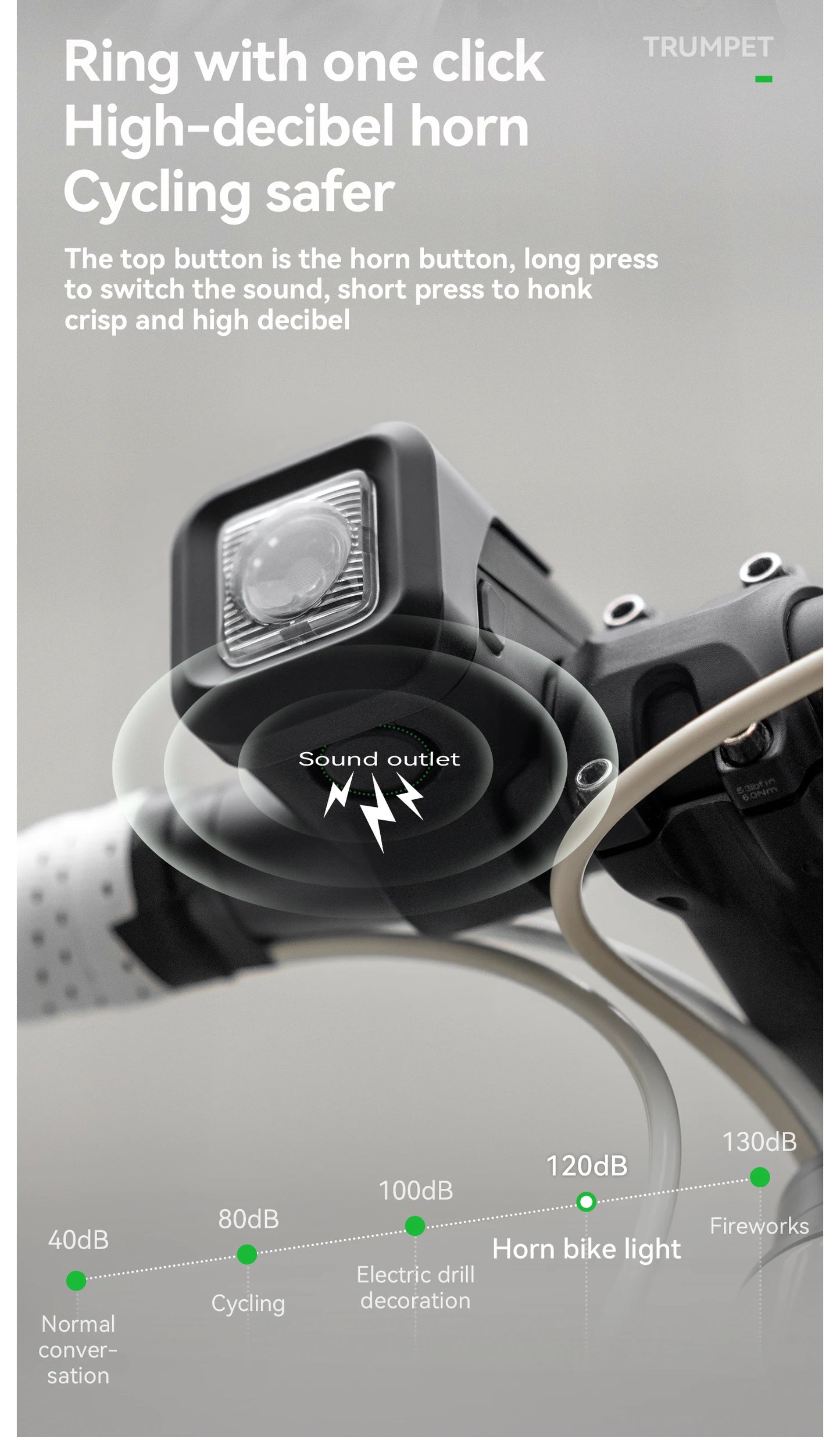 Clacson Per Bici IPX6 Antipioggia Con Ricarica Tipo C 2300mAh Faro Illumina Avvertimento Luce Anteriore Due In Uno