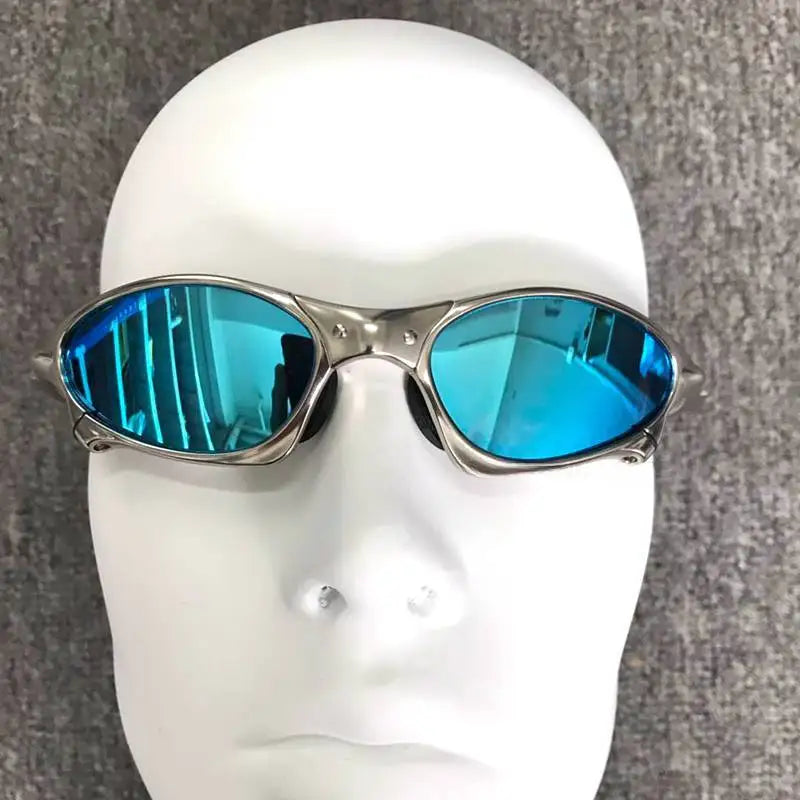 Occhiali Da Sole Polarizzati Unisex Per Ciclismo MTB Equitazione UV400 Lenti In Policarbonato Frame In Metallo Argento