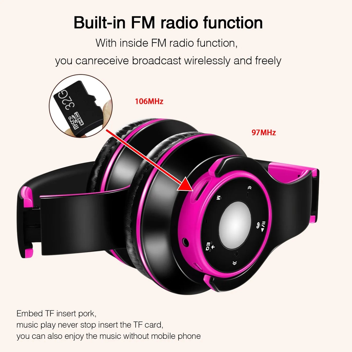 Auricolari Colorati Wireless Bluetooth 5.3 Lettore Mp3 Integrato Cuffie Sportive Pieghevoli Suono Stereo Per Cellulare