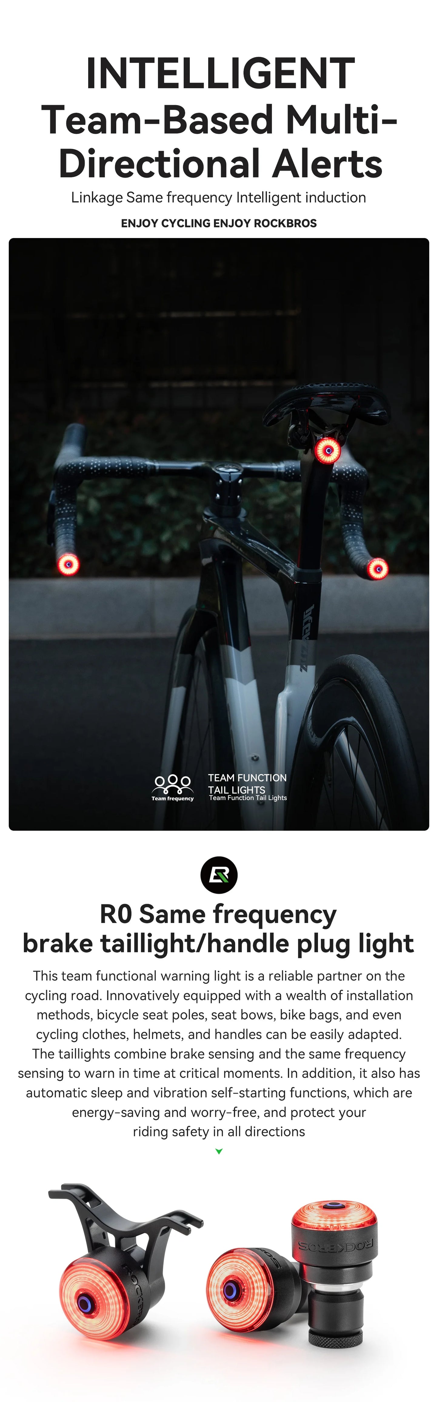 RockBros Luce Per Bicicletta Sensore Vibrazioni Del Freno Fanale Posteriore USB Spina Manubrio IPX5 Per Strada MTB