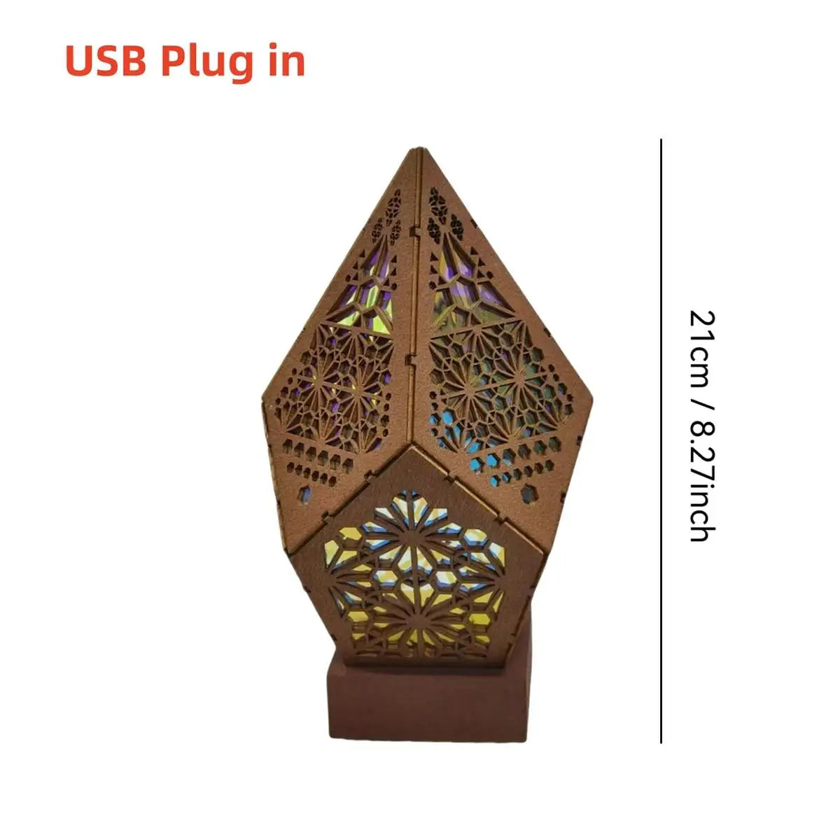 Lampada Da Tavolo USB Bohemien Proiettore Retro Con Luci Stellate Colorate Effetto Motivo In Legno Per Comodino
