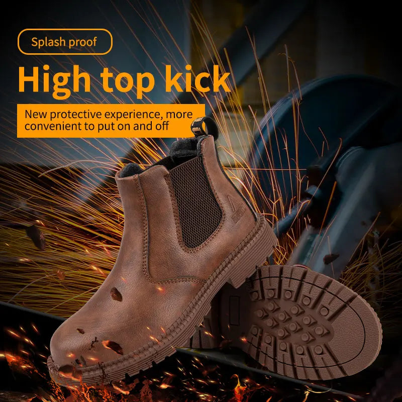 Scarpe Da Lavoro Antinfortunistiche Resistenti All Acqua Uomo Stivali In Pelle Con Testa In Acciaio Marrone