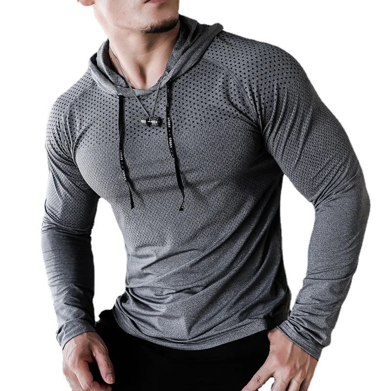 Tuta fitness da uomo Corsa sportiva Felpa con cappuccio Pantaloni da palestra Camicie da allenamento all'aperto con cappuccio Top Abbigliamento Felpa da allenamento muscolare