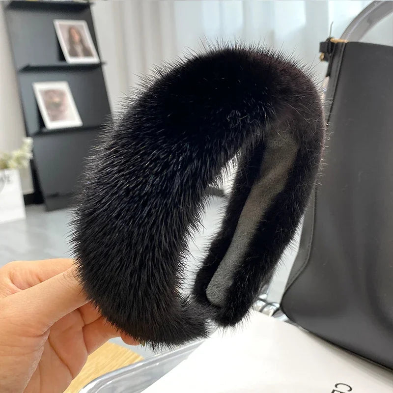 Fascia Per Capelli Inverno In Pelliccia Vera Di Visone Alta Qualità Per Donne Lusso Regalo Elegante