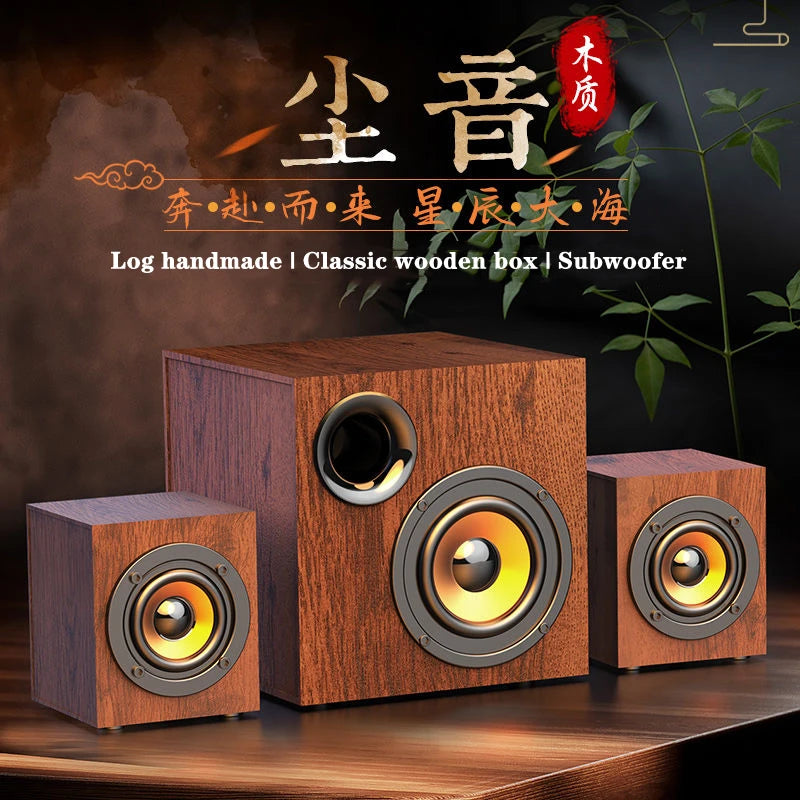 Altoparlante Bluetooth 2.1 Da Tavolo In Legno Con Subwoofer Per PC Notebook Ufficio Casa Suono Pieno