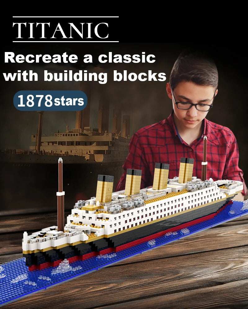 Titanic Giant Puzzle Kit Micro Blocchi Nave da Crociera Desktop Regalo Compleanno Bambini