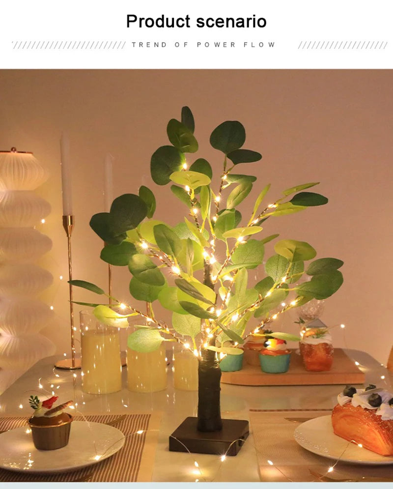 Lampada Da Tavolo A LED Per Albero Eucalipto Artificiale 55 Cm Con USB Per Camera Da Letto Decorazione Scrivania