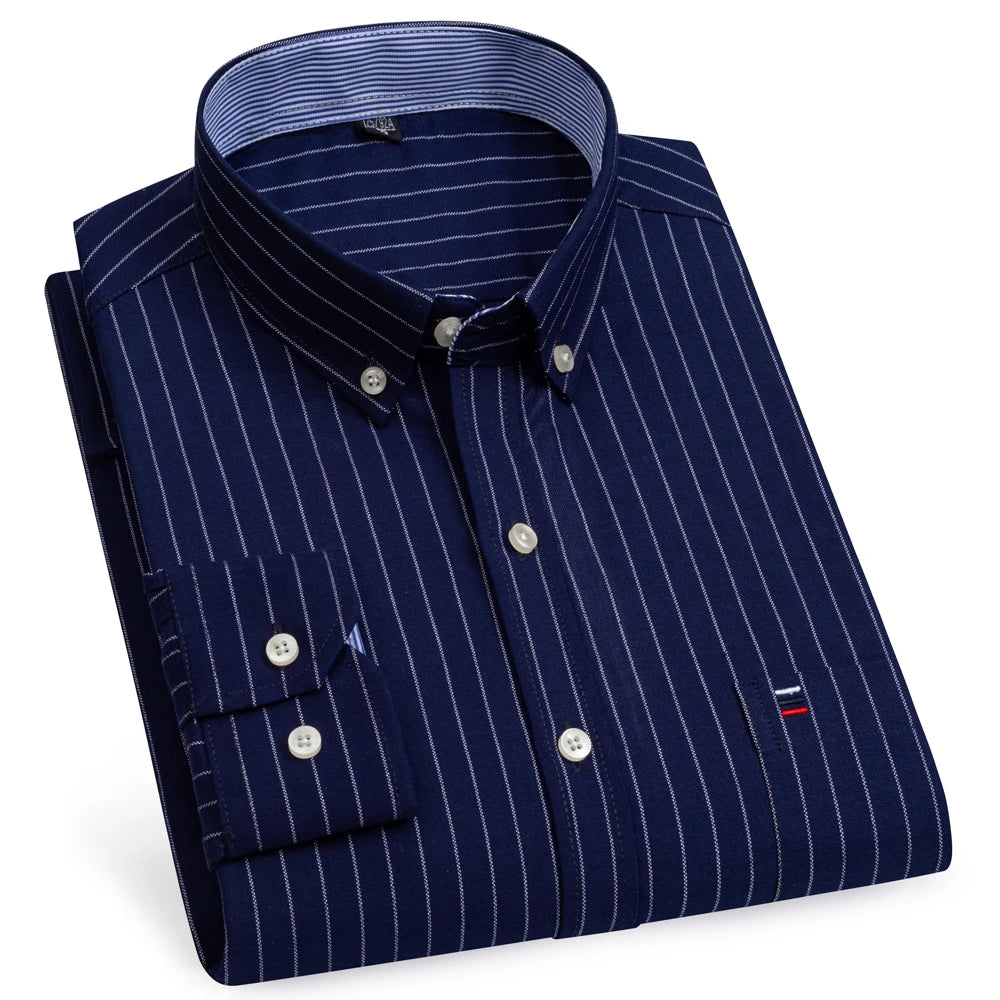 Camicia Da Uomo Oxford Abbottonata Maniche Lunghe In Cotone Al 100 Percento Con Tasca A Quadri Piccoli Stile Casual