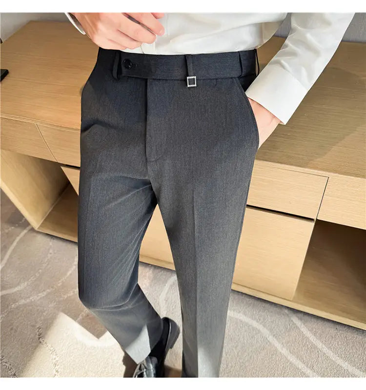 Pantaloni Da Uomo 2026 Primavera Slim Fit Eleganti Elasticizzati Tinta Unita Business Casual Pantaloni Da Ufficio
