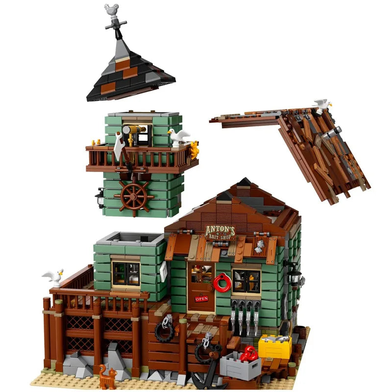Pescatore Vecchia Casa di Pesca Negozio Modello Building Blocks Mattoni Compatibile 21310 16050 Bambini Compleanno Natale Giocattoli Regali k8001