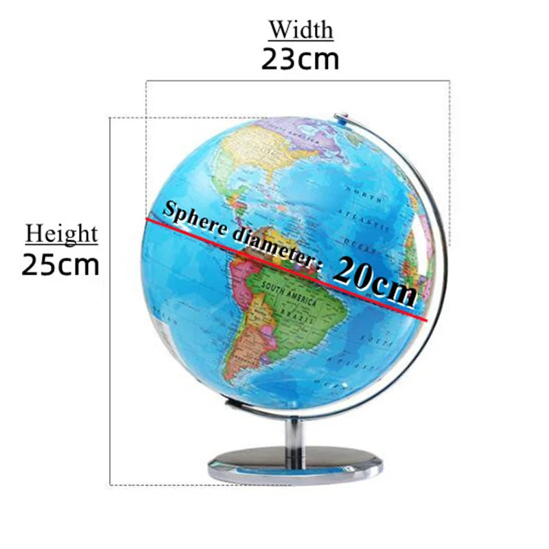 Globo Terrestre Inglese Diametro 20 Cm Con Illuminazione LED A Rotazione 360 Gradi E Base Metallo ABS Per Scrivania