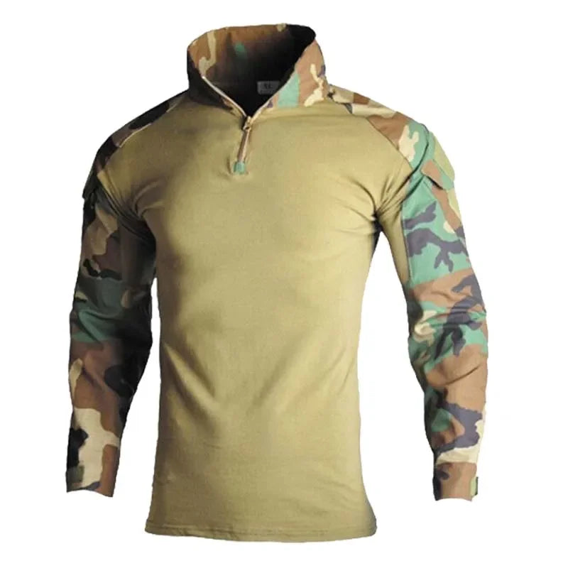 Camicie Tattiche Esterno A Maniche Lunghe Con Cerniera Quarter Zip Ripstop Cotone Resistente Camouflage Per Airsoft Uomo