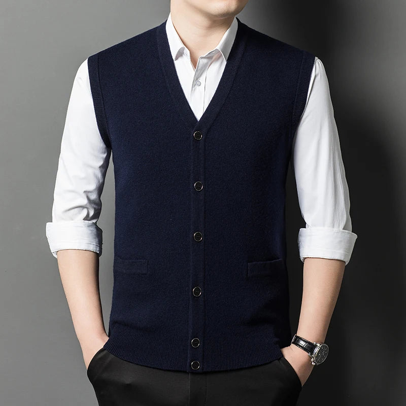 Gilet Spesso In Lana Di Pecora Uomo Casual Scollo A V Caldo Autunno Inverno Cardigan Monopetto In Lana Di Cashmere