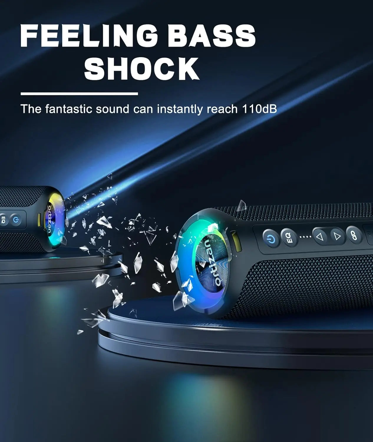 Ortizan X8 Pro Altoparlante Bluetooth Portatile 40 W Suono Stereo Impermeabile IPX7 Bassi Deep Luci RGB 30 Ore 3 EQ