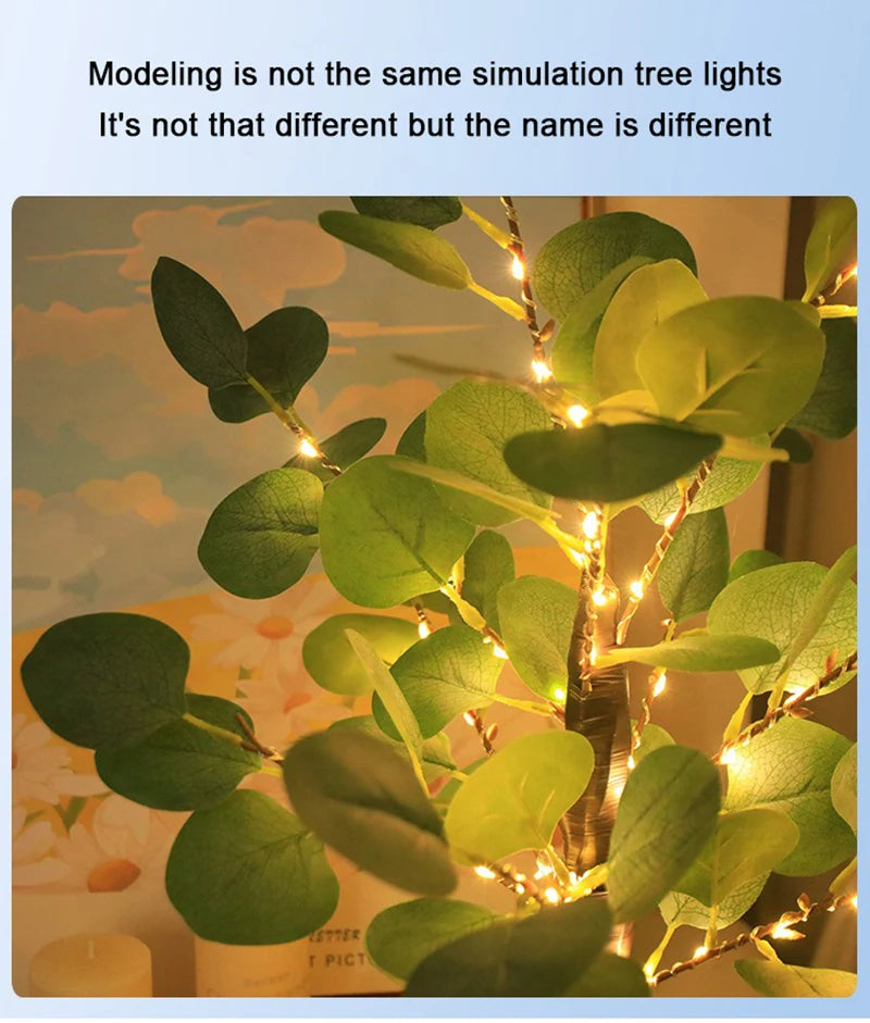 Lampada Da Tavolo A LED Per Albero Eucalipto Artificiale 55 Cm Con USB Per Camera Da Letto Decorazione Scrivania