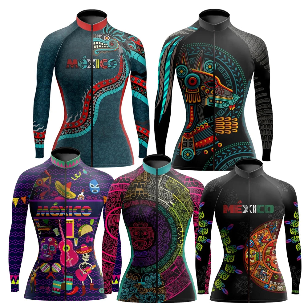 Maglia Ciclismo Da Donna A Maniche Lunghe Stile Messico Primavera Autunno Inverno Con Fodera In Pile Leggera E Calda