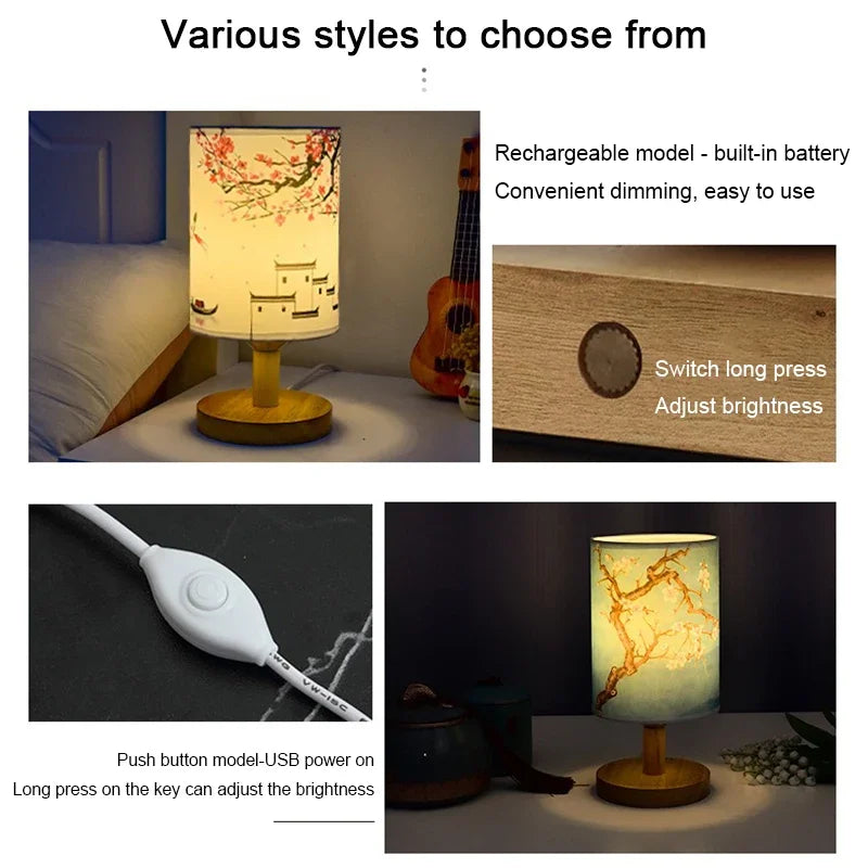 Lampada Da Tavolo Led Decorazione Scrivania Con Dimmer Spina UE Luce Notturna Per Camera Da Letto In Stile Cinese
