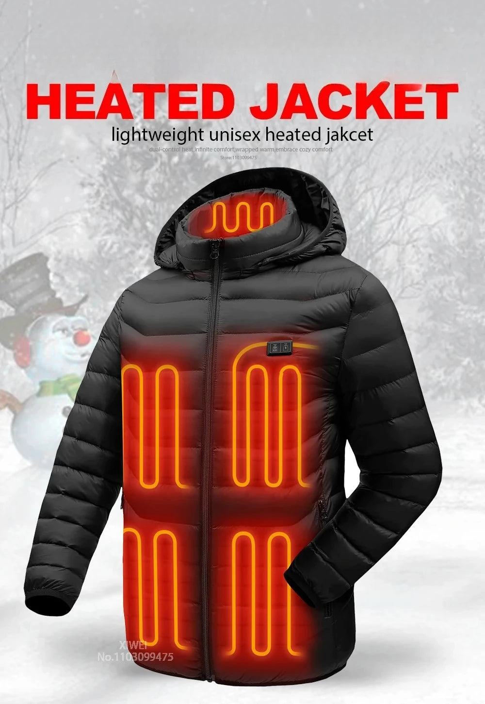 Giacca Riscaldata Unisex USB Termica Invernale Campeggio Sci Cotone Lavato Calda Leggera