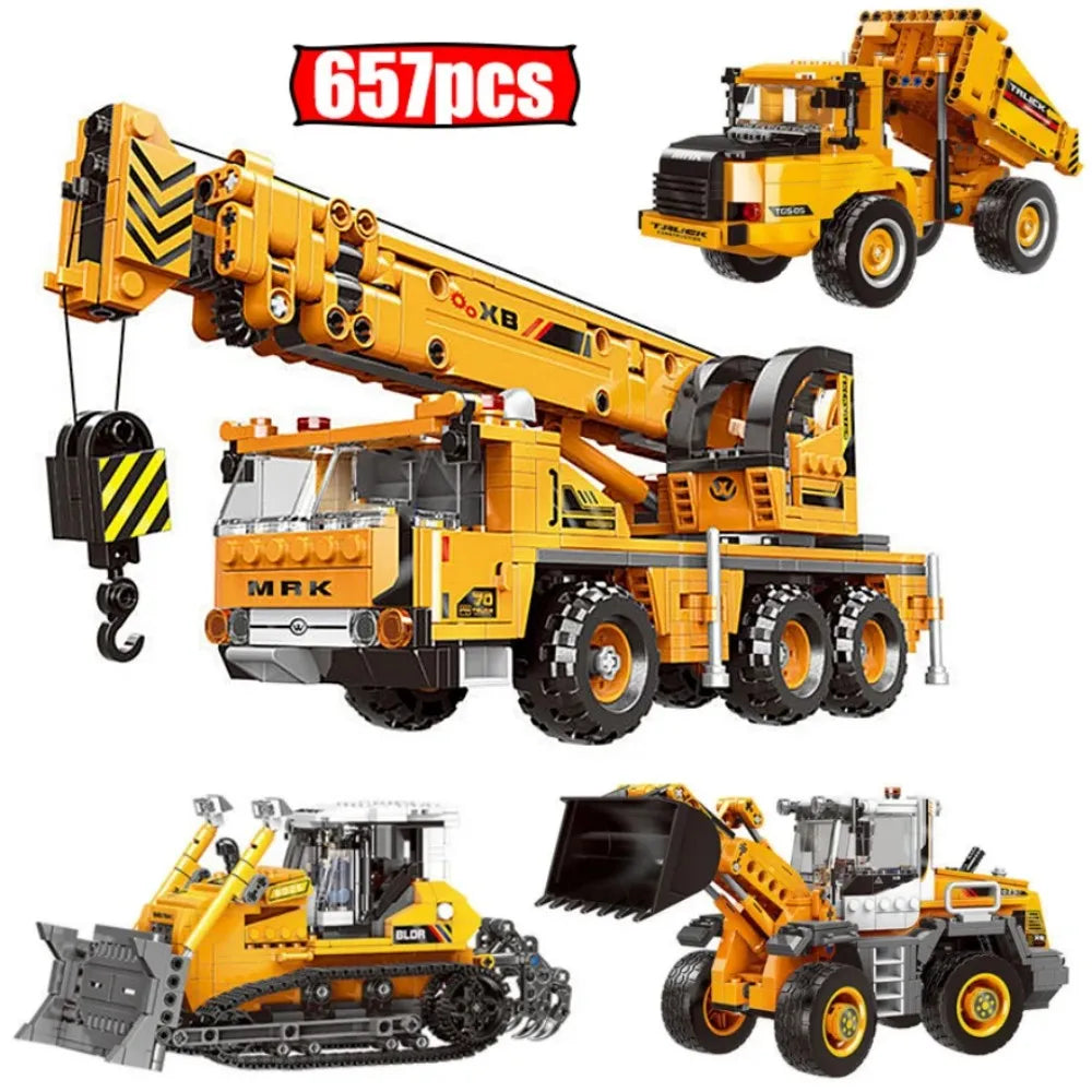 Set Costruzioni Multi Veicoli Caricabatteria Gru Camion Fai Da Te Blocchi Ingegneria Giocattolo Per Bambini
