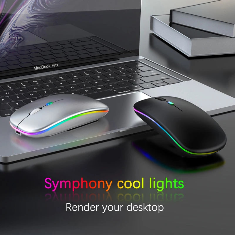 Mouse Wireless Bluetooth Ricaricabile USB RGB 1600 DPI 2,4 GHz Per PC Laptop Tablet MacBook Gaming