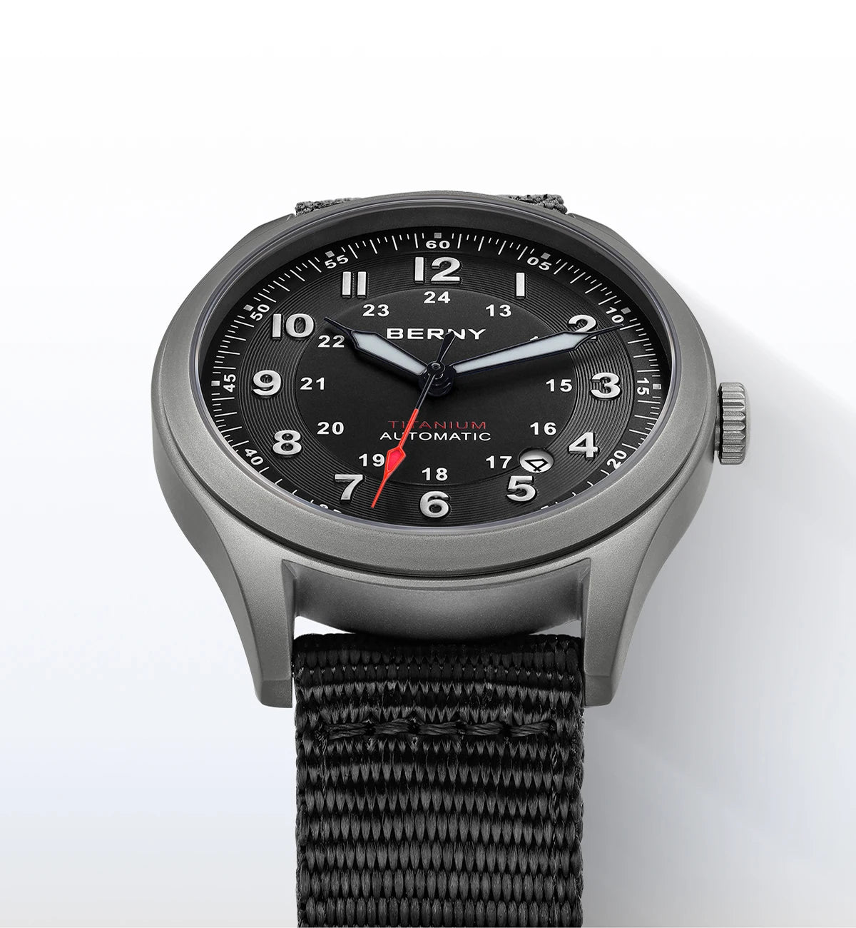 BERNY Orologio Da Campo Da Uomo Automatico In Titanio Con Vetro Zaffiro Luminoso Calendario 10ATM Impermeabile Da Pilota