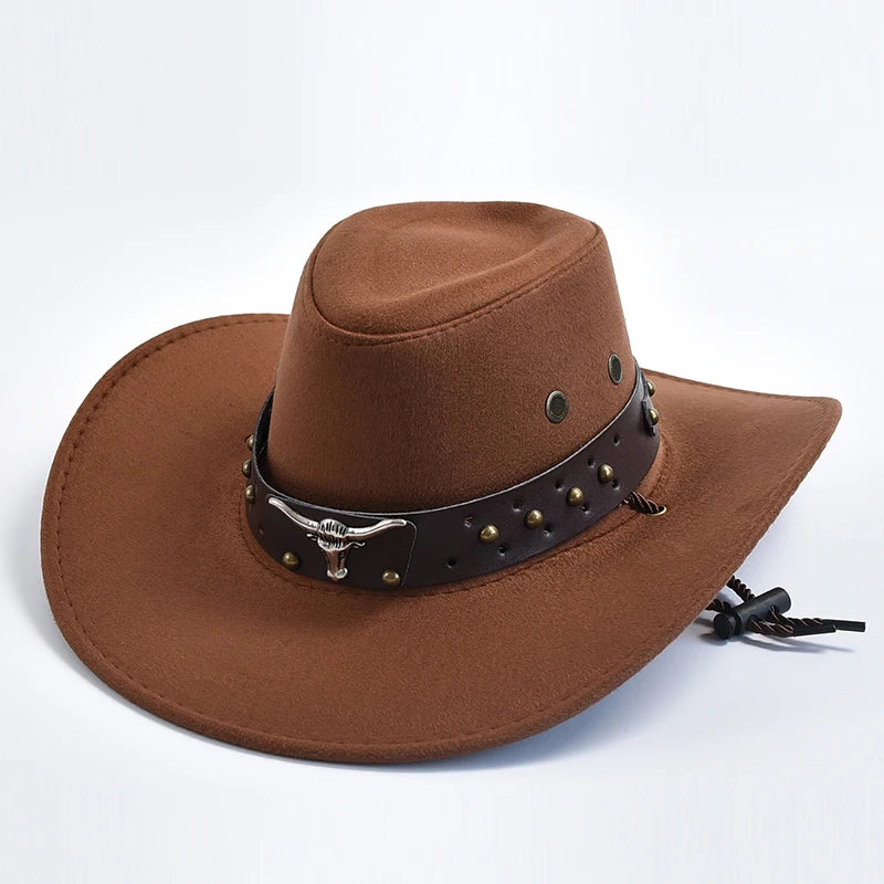 Cappello Da Cowboy In Pelle Scamosciata Artificiale Unisex Vintage Con Grande Bordo Per Cosplay E Feste
