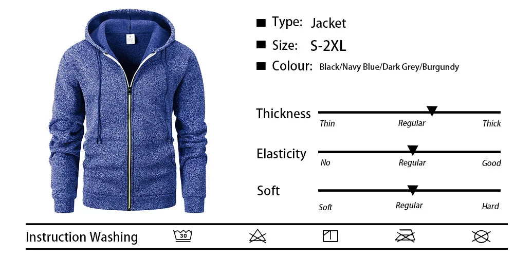 Felpa Da Uomo Autunnale Tinta Unita Con Cappuccio Maniche Lunghe E Chiusura A Cerniera Slim Fit Con Tasche