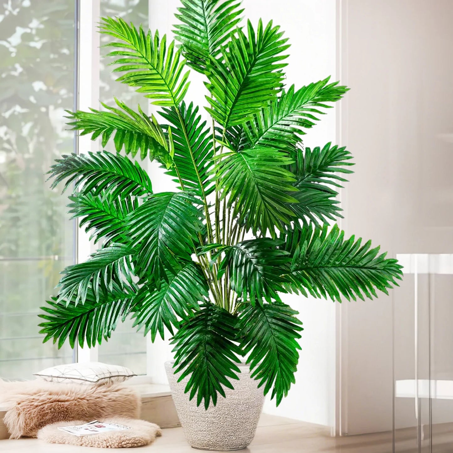 Palma Artificiale Tropicale Con Rami Di Foglie In Plastica Verde Per Decorazione Giardino Esterno Misure 50 90 120 Cm