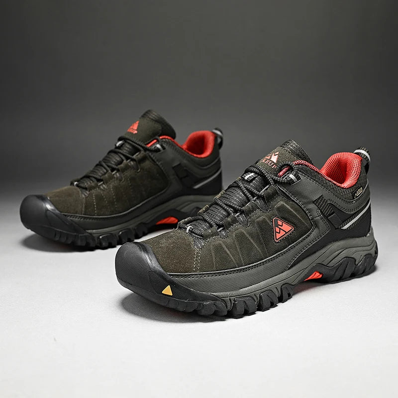 Hikeup Scarpe Trekking Uomo Pelle Alta Qualità Durevoli Esterni Suola Gomma Impermeabile