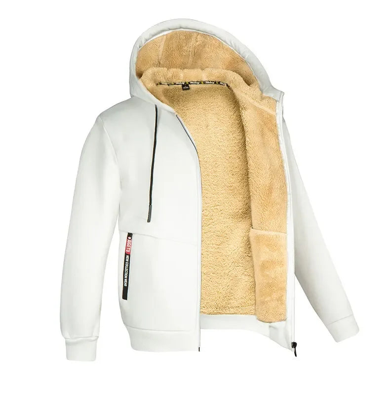 Felpa con Cappuccio Calda da Uomo con Fodera in Pile di Agnello Spessa Zip Antivento Abbigliamento Sportivo Casual