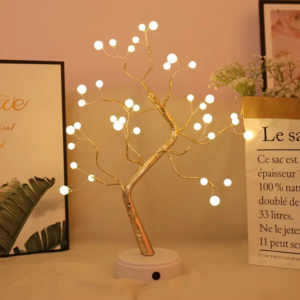 Lampada Da Tavolo LED Per Bonsai Artificiale Ciliegio Bianco Caldo Con Interruttore Tattile USB E Batteria