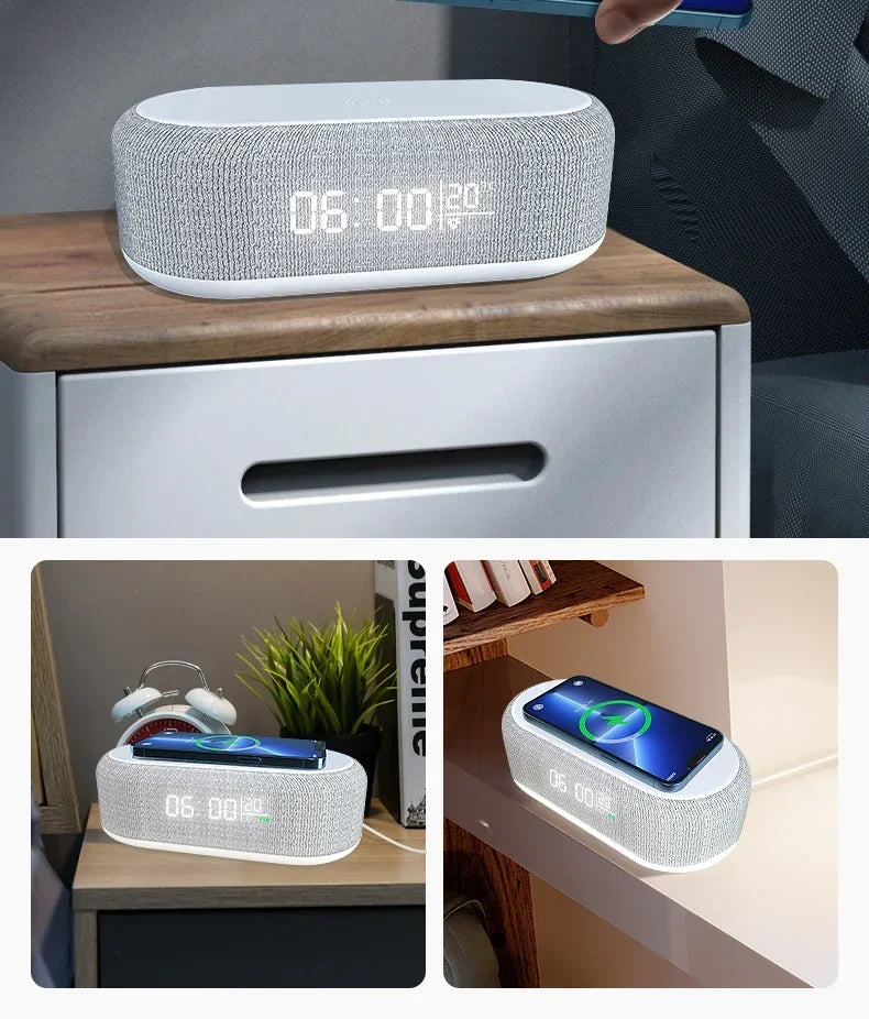 Sveglia Dock Caricabatterie Wireless Con Lampada Notturna E Termometro Da Scrivania Per iPhone 17 16 15 14 13