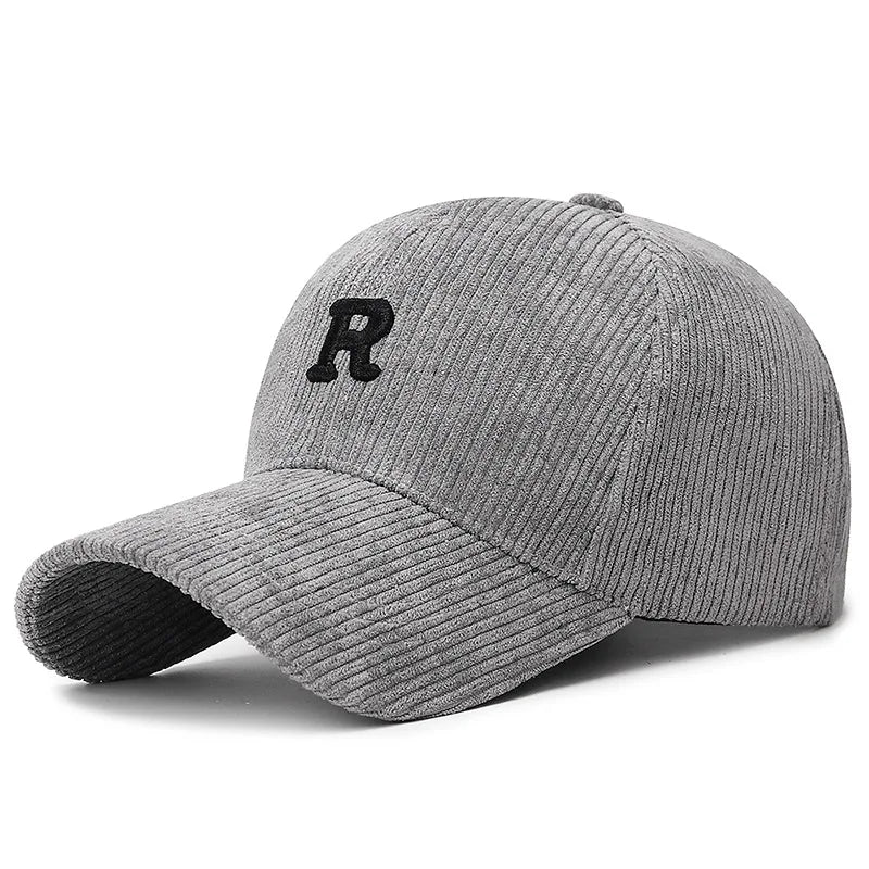 Berretto Baseball Velluto A Coste Con Ricamo 3D R Unisex Regolabile Per Inverno Caldo Stile