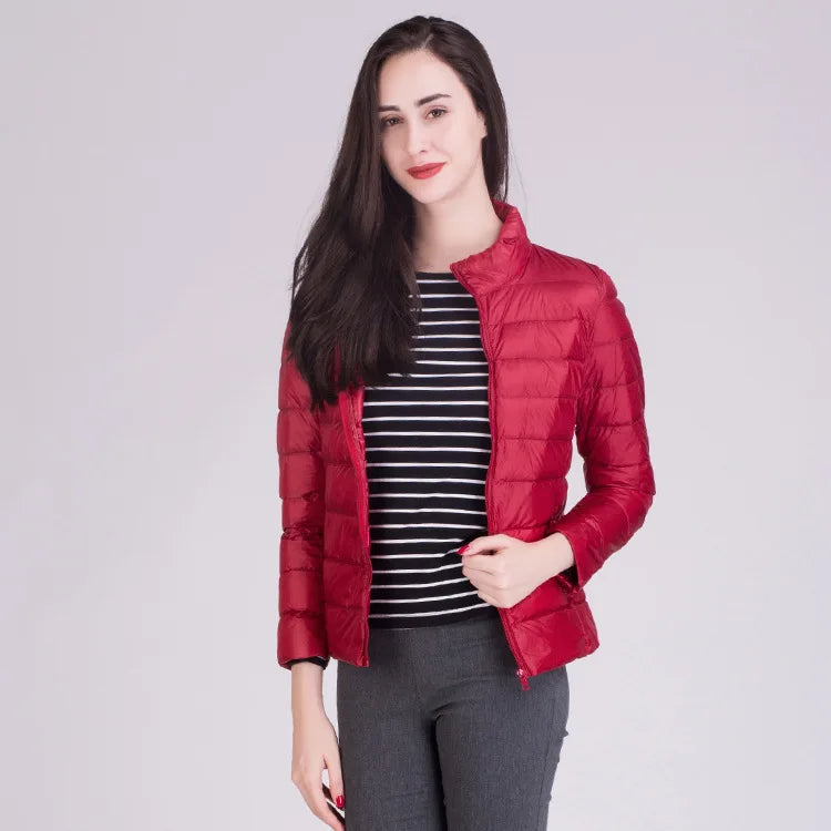 Cappotto Imbottito Femminile Ultraleggero Ripiegabile Collo Alla Coreana Slim Fit Da Ufficio 2023 Nuovi Arrivi