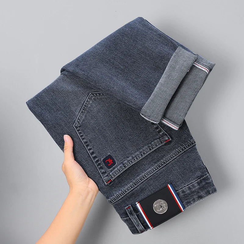 Jeans Uomo Slim Fit A Gamba Dritta Stile Europeo Pantaloni Lunghi Elasticizzati Casual Da Lavoro Versatili