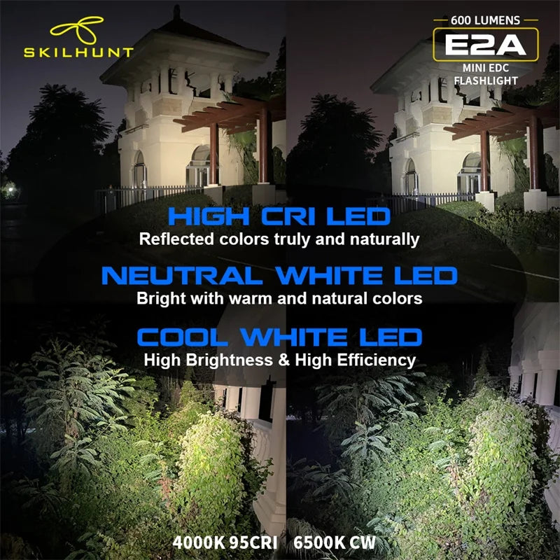 Skilhunt E2A 600 Lumen Mini Torcia LED EDC Tascabile Ricaricabile Compatibile Con Batteria 14500 O AA